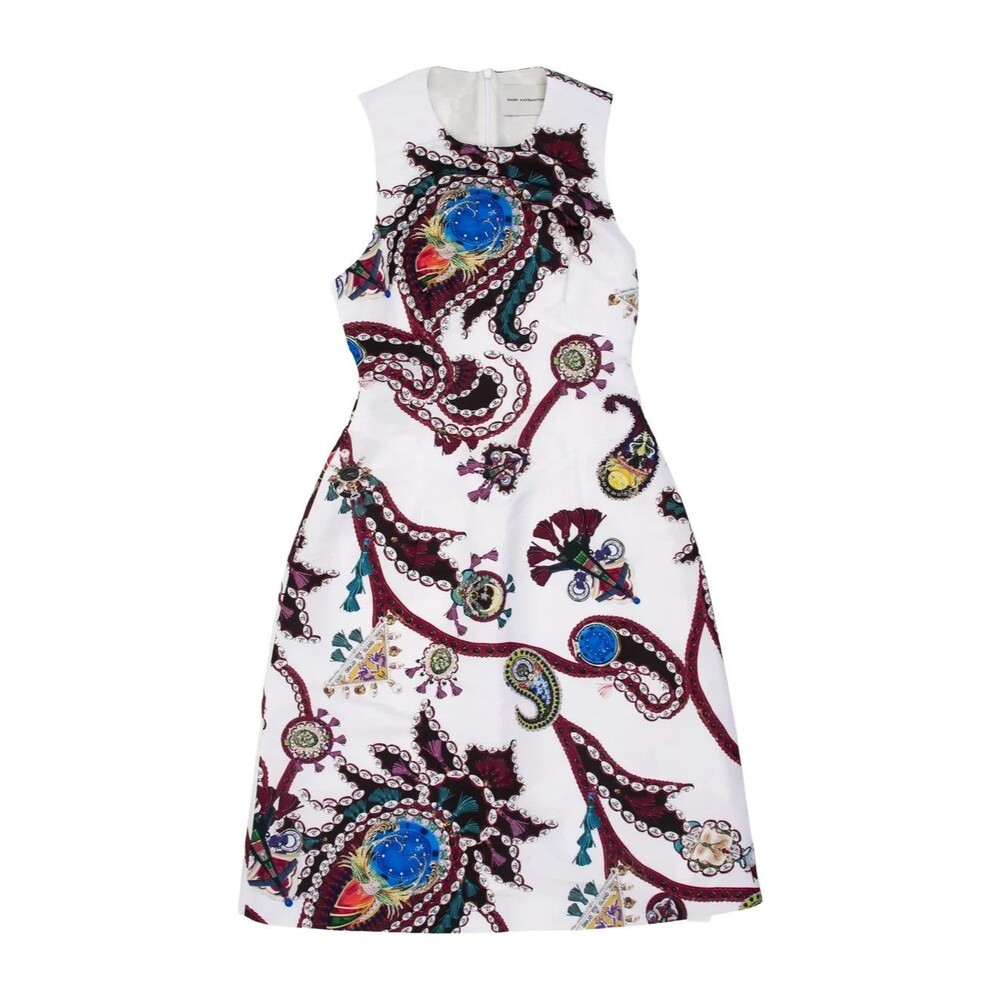 💎 Mary Katrantzou White Jewelry Print Sleeveless Dress Runway Pre-Fall 2016